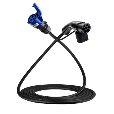 Adapterkabel type 2 (ladestationens side) til 16A 3-polet blåt kommandostik