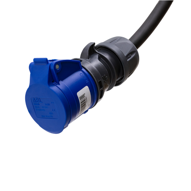 Adapterkabel type 2 (ladestationens side) til 16A 3-polet blåt kommandostik