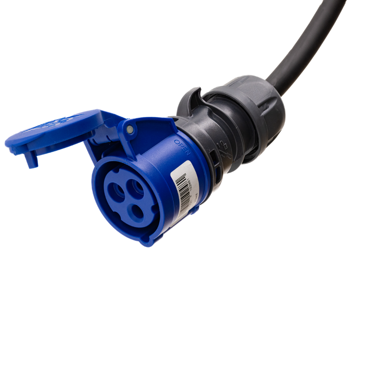 Adapterkabel type 2 (ladestationens side) til 16A 3-polet blåt kommandostik
