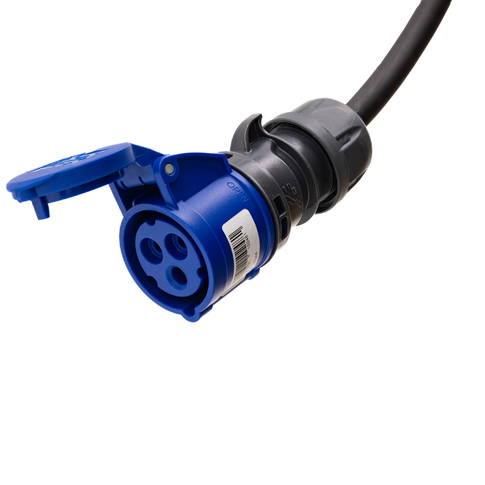 Adapterkabel type 2 (ladestationens side) til 3-polet 32A blåt kommandostik