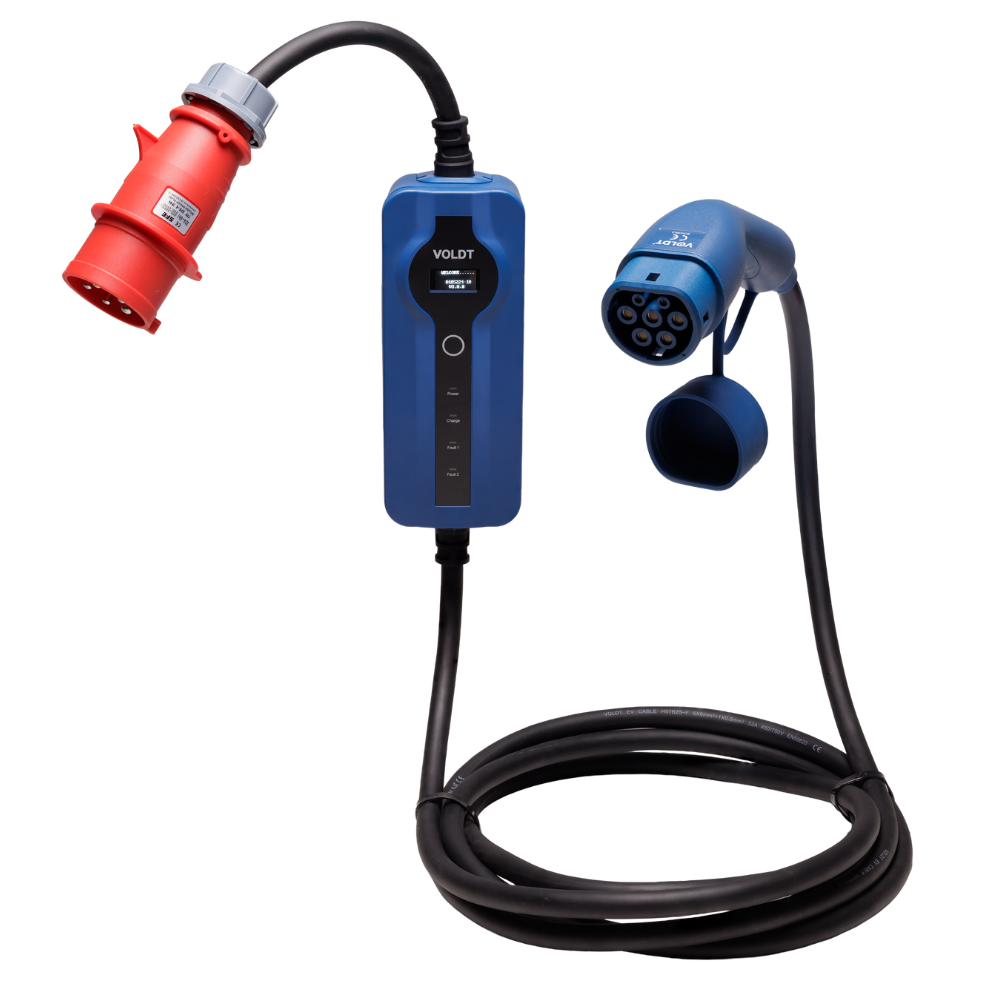 Type 2 - 32A rød CEE | 3 faser | Justerbar 8A - 32a | 22kW ladekabel