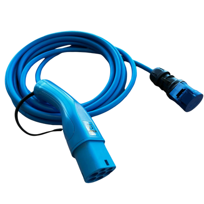 Adapterkabel type 2 (ladestationens side) til 16A 3-polet blåt kommandostik