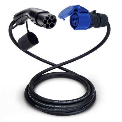 Adapterkabel type 2 (ladestationens side) til 3-polet 32A blåt kommandostik